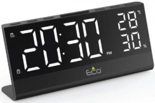 רדיו־שעון מעורר דיגיטלי עם מד טמפרטורה ולחות ECO-750 – צבע שחור