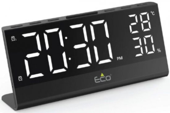 רדיו־שעון מעורר דיגיטלי עם מד טמפרטורה ולחות ECO-750 – צבע שחור
