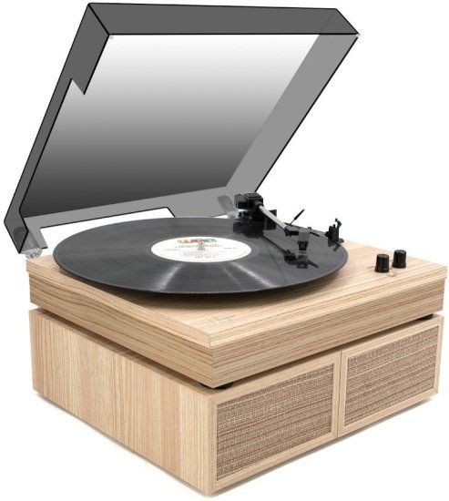 פטיפון אלחוטי עם רמקולי סטריאו מדפיים, Bluetooth והגברת DSP Harper Berry – צבע עץ בהיר