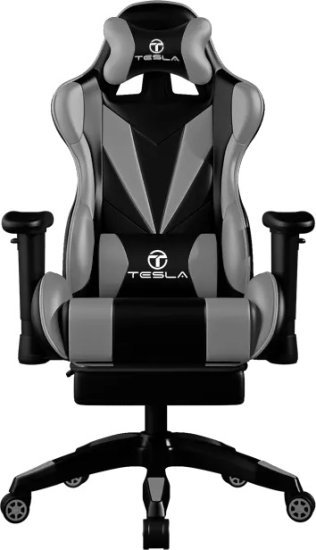 433008_b_1.jpg כיסא גיימינג דגם Tesla 7051 בצבע אפור־שחור עם כרית עיסוי חשמלית והדום נפתח