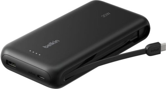 סוללת גיבוי 20000mAh עם טעינה מהירה 30W וכבל USB-C מובנה ל-Nintendo Switch 2 מבית Belkin – צבע שחור
