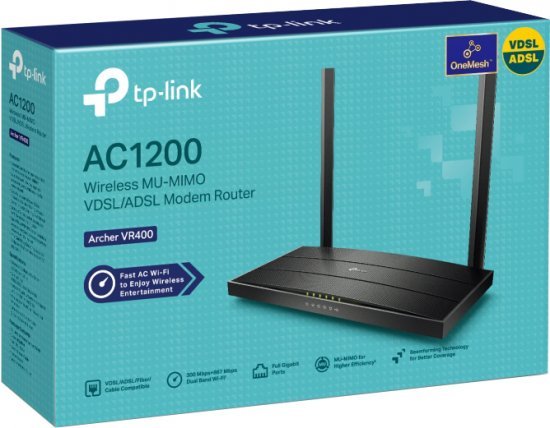 מודם ראוטר אלחוטי TP-Link AC1200 MU-MIMO VDSL / ADSL Archer VR400 V3