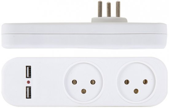 236013_b_1.jpg מפצל ביתי 2 שקעים + 2 חיבורי USB2.1A לטעינה Saco