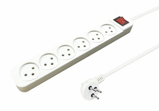 רב שקע 6 שקעים עם כבל באורך 3 מטר + מפסק מבית Gold Line