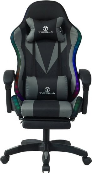 410034_b_1.jpg כיסא גיימינג כולל תאורת LED, כרית עיסוי חשמלית והדום נפתח לרגליים דגם 7031 מבית Tesla - צבע אפור