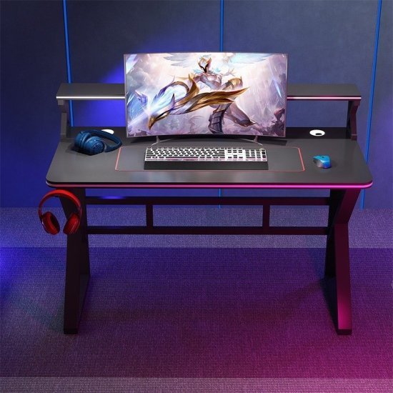 434828_b_1.jpg שולחן גיימינג ברוחב 100 ס''מ כולל מדף עליון ומתלה לאוזניות דגם RSM-1063 מבית Rosso Italy - צבע שחור