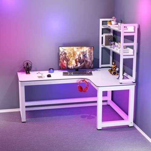 435894_b_1.jpg שולחן גיימינג פינתי ימין ברוחב 120 ס''מ כולל מדפים עליונים ומתלה לאוזניות דגם RSM-2133 מבית Rosso Italy - צבע לבן